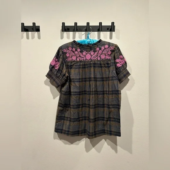 SISTER MARY Plaid and Floral Blouse / Size XS / - Picture 3 of 5